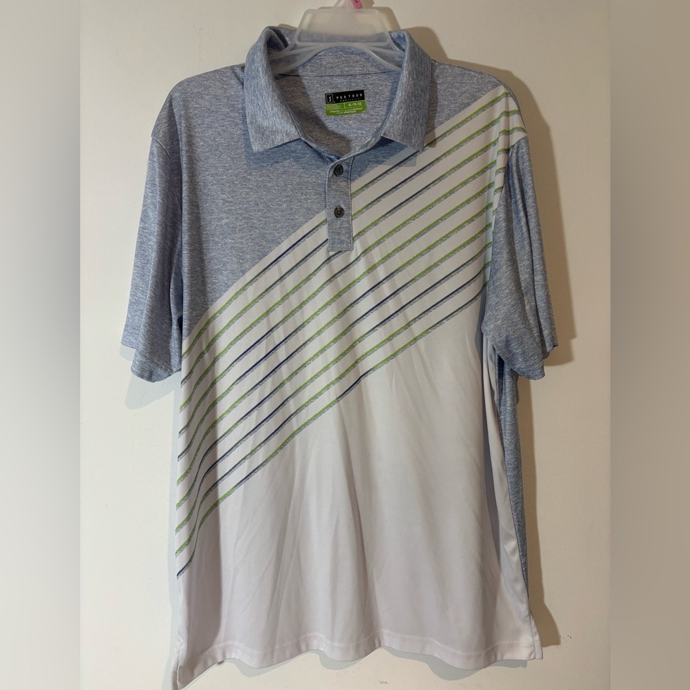PGA Tour Pro Series Men’s XL Golf Polo Shirt Business Casual Blue White Green